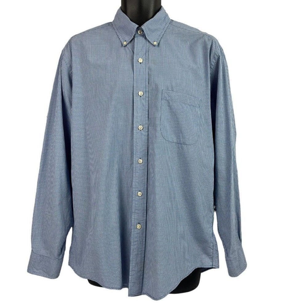 Brooks Brothers Mens Long Sleeve Shirt Blue Micro Check Medium